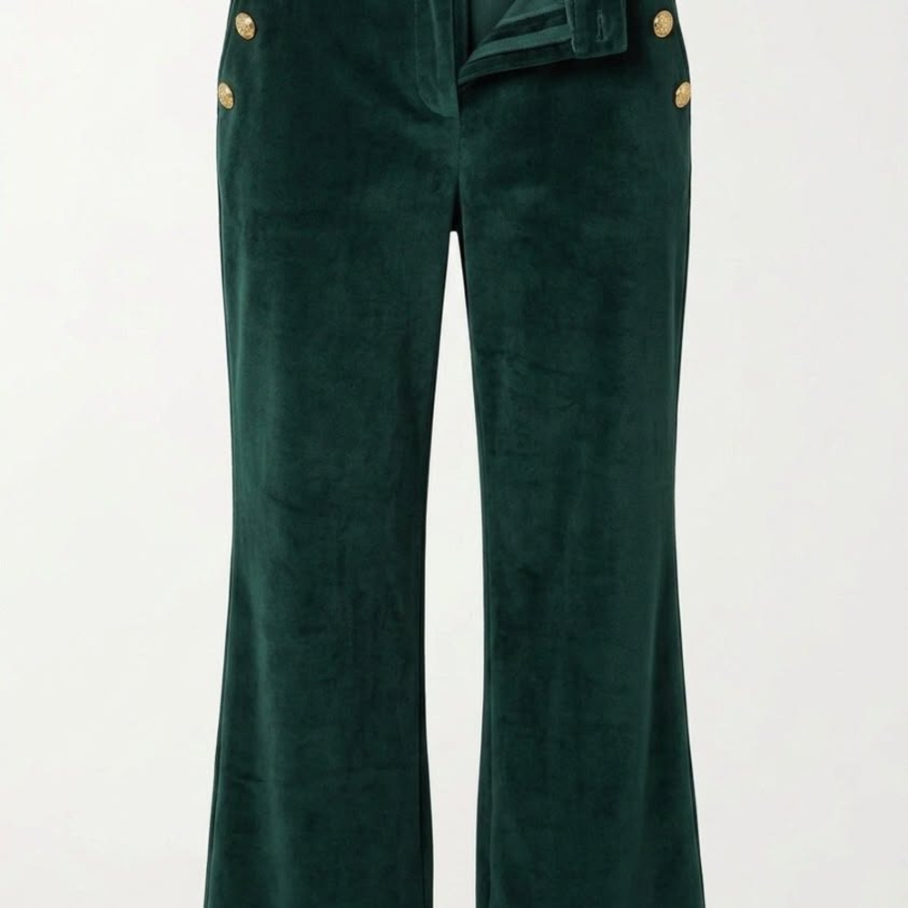 Velvet wide-leg pants, Maison d'Amélie Paris, sailor-style with gold button deta